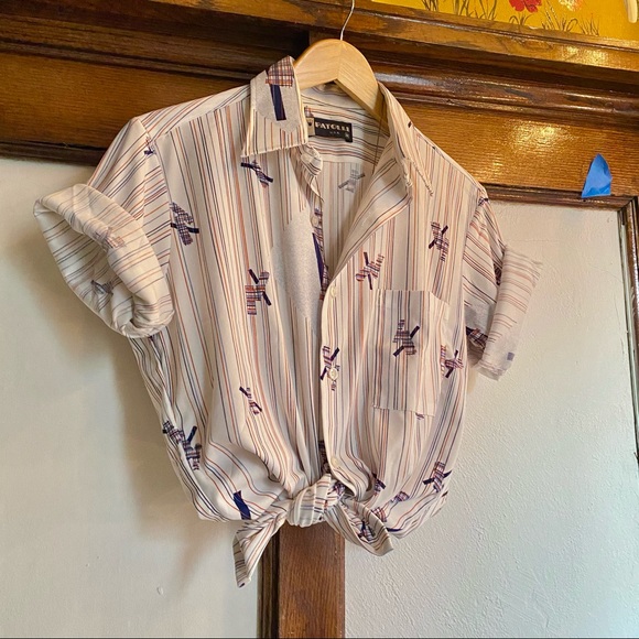 SOLD Print, Striped Button Down Shirt - Picture 1 of 5